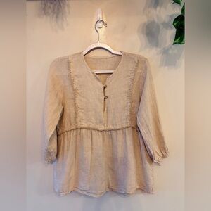 Dark Cream LINEN Peasant Blouse w/ Fringe
